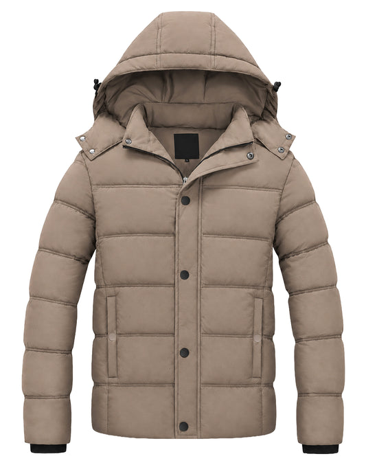 Heting Men's Water Repellent Winter Jacket, Thicken Quilted Puffer Coat Insulated with Hood for Cold Weather