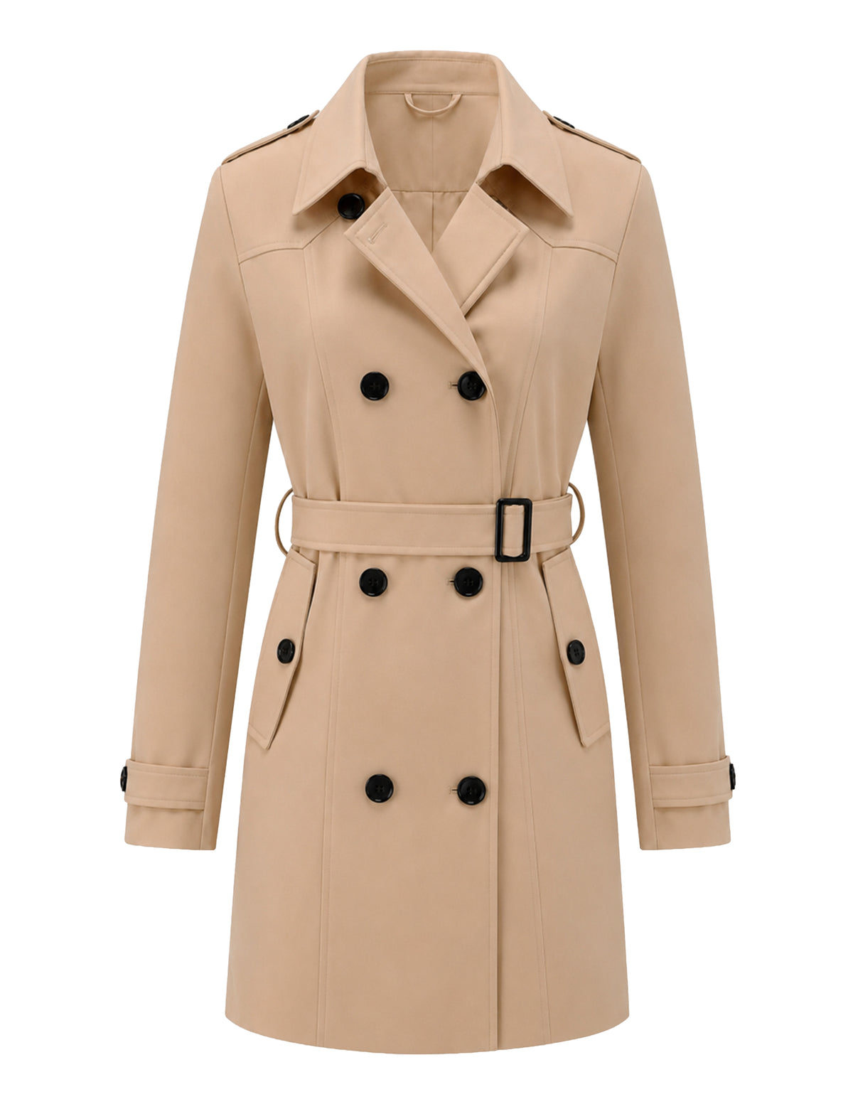 Heting Women's Classic Water-Repellent Trench Coat, Double-Breasted Slim Fit Outerwear with Adjustable Belt