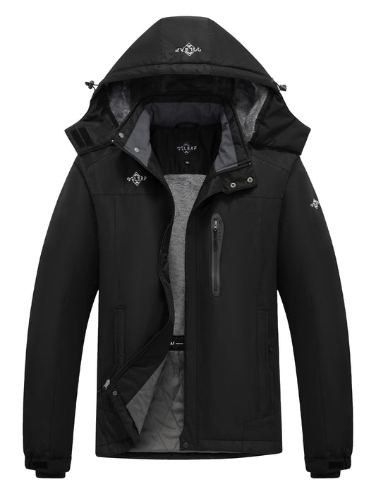 Heting Men's Polar Fleece Climbing Jacket, Softshell Waterproof Breathable Ski Coat, Drawcord Adjustable Hood