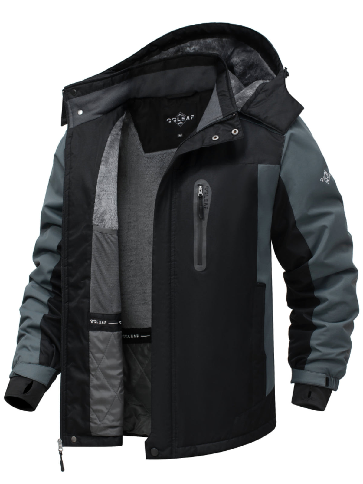 Heting Men's Polar Fleece Climbing Jacket, Softshell Waterproof Breathable Ski Coat, Drawcord Adjustable Hood