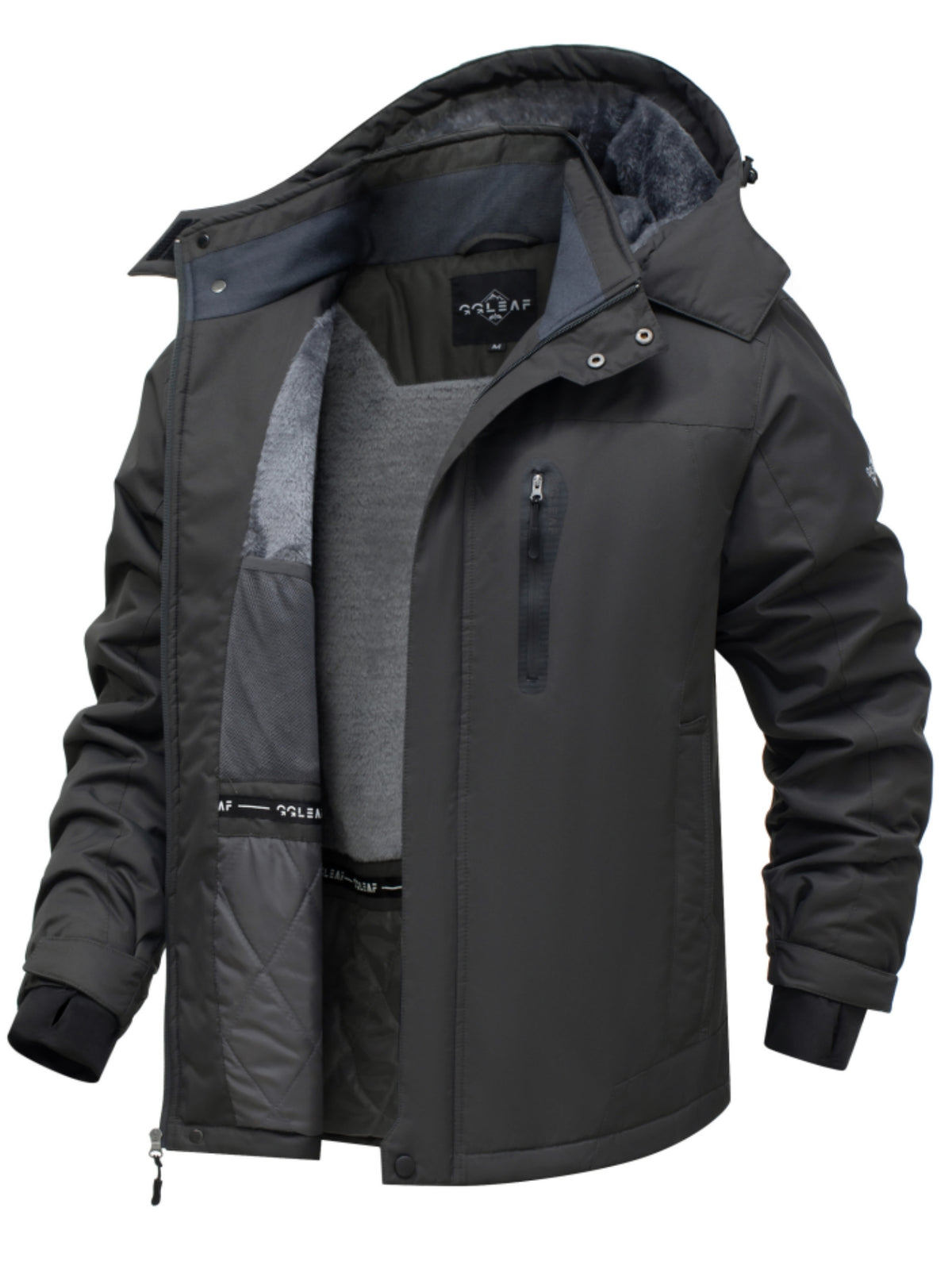 Heting Men's Polar Fleece Climbing Jacket, Softshell Waterproof Breathable Ski Coat, Drawcord Adjustable Hood