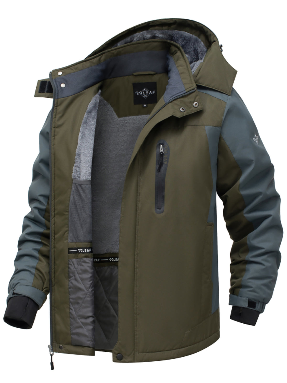 Heting Men's Polar Fleece Climbing Jacket, Softshell Waterproof Breathable Ski Coat, Drawcord Adjustable Hood