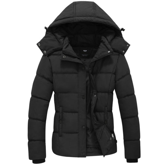 Heting Women's Quilted Puffer Jacket with Removable Hood, Winter Warm Snow Coat for Outdoor