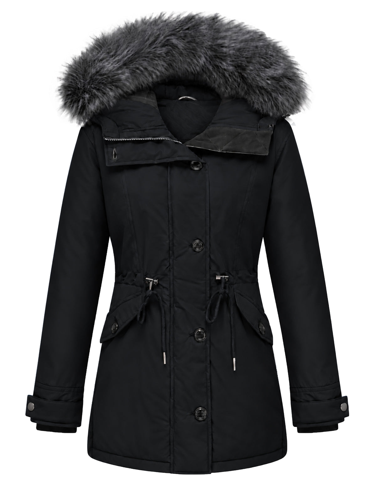 Heting Women's Winter Thicken Jacket, Quilted Coat Puffer Parka with Faux Fur Trim Hood