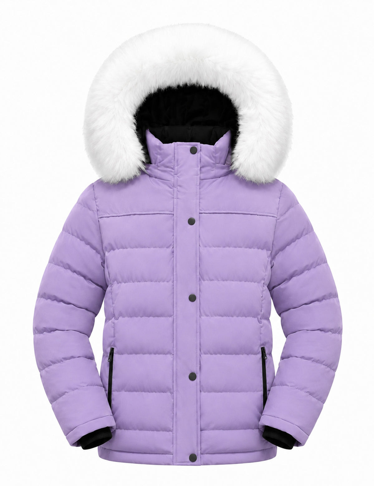 Heting Girls' Removable Faux Fur Hood Puffer Jacket, Thicken Insulation Windproof Winter Coat for Outdoor & School