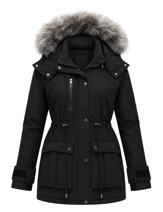Heting Women's Quilted Winter Coat, Warm Puffer Jacket Thicken Parka with Removable Hood