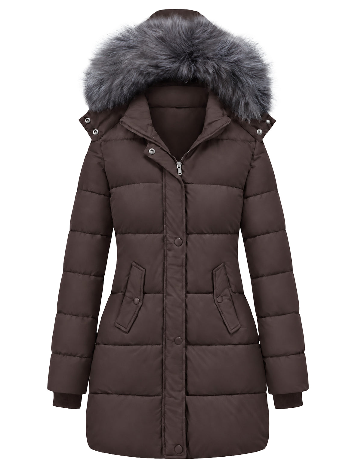 Heting Women's Winter Thicken Puffer Coat, Warm Snow Jacket with Removable Fur Hood Quilted Insulated Parka for Cold Weather