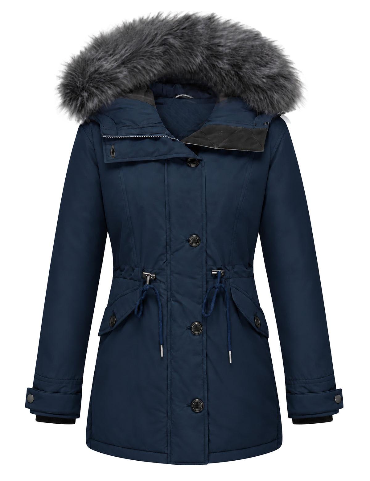Heting Women's Winter Thicken Jacket, Quilted Coat Puffer Parka with Faux Fur Trim Hood