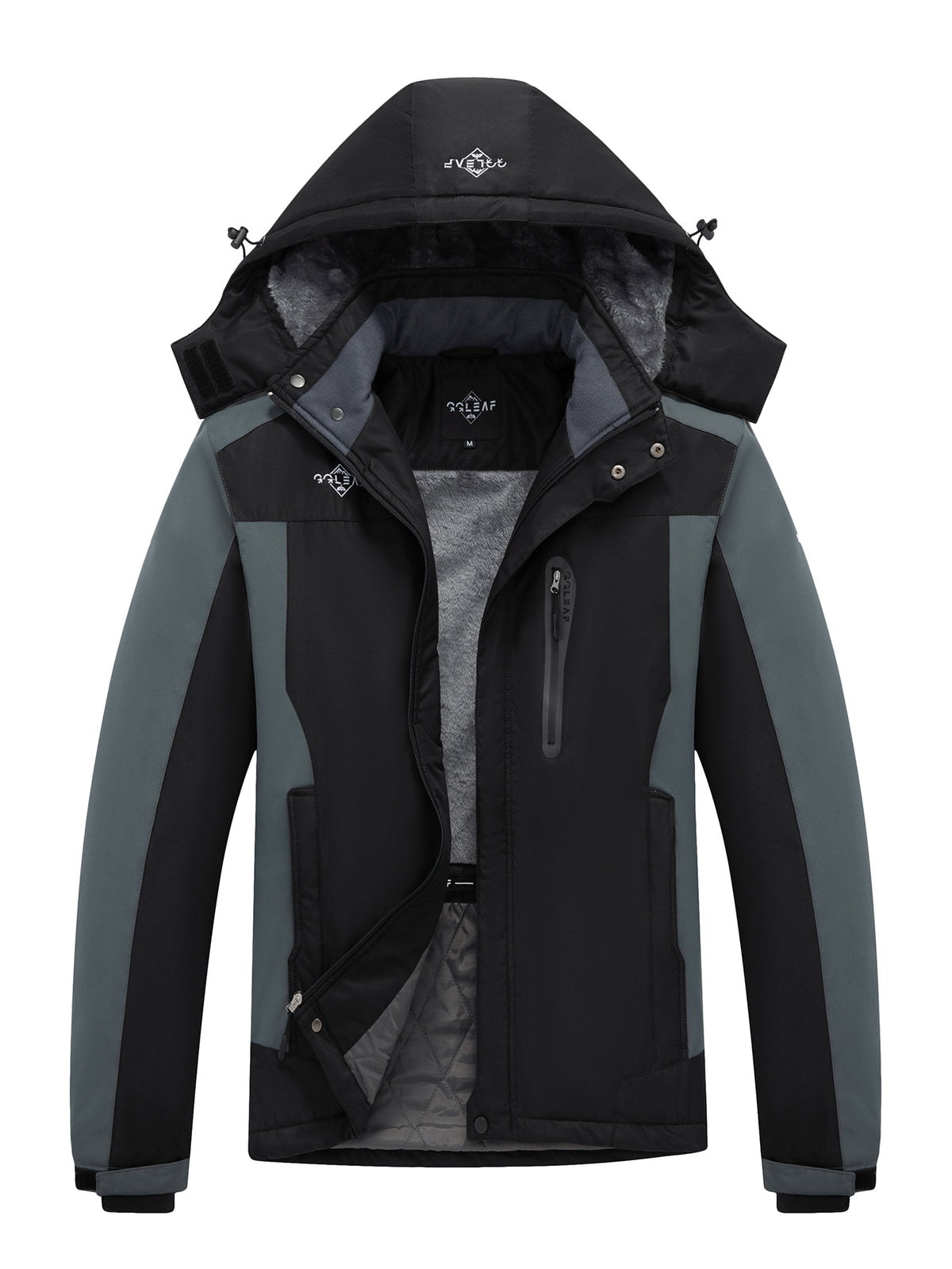 Heting Men's Polar Fleece Climbing Jacket, Softshell Waterproof Breathable Ski Coat, Drawcord Adjustable Hood