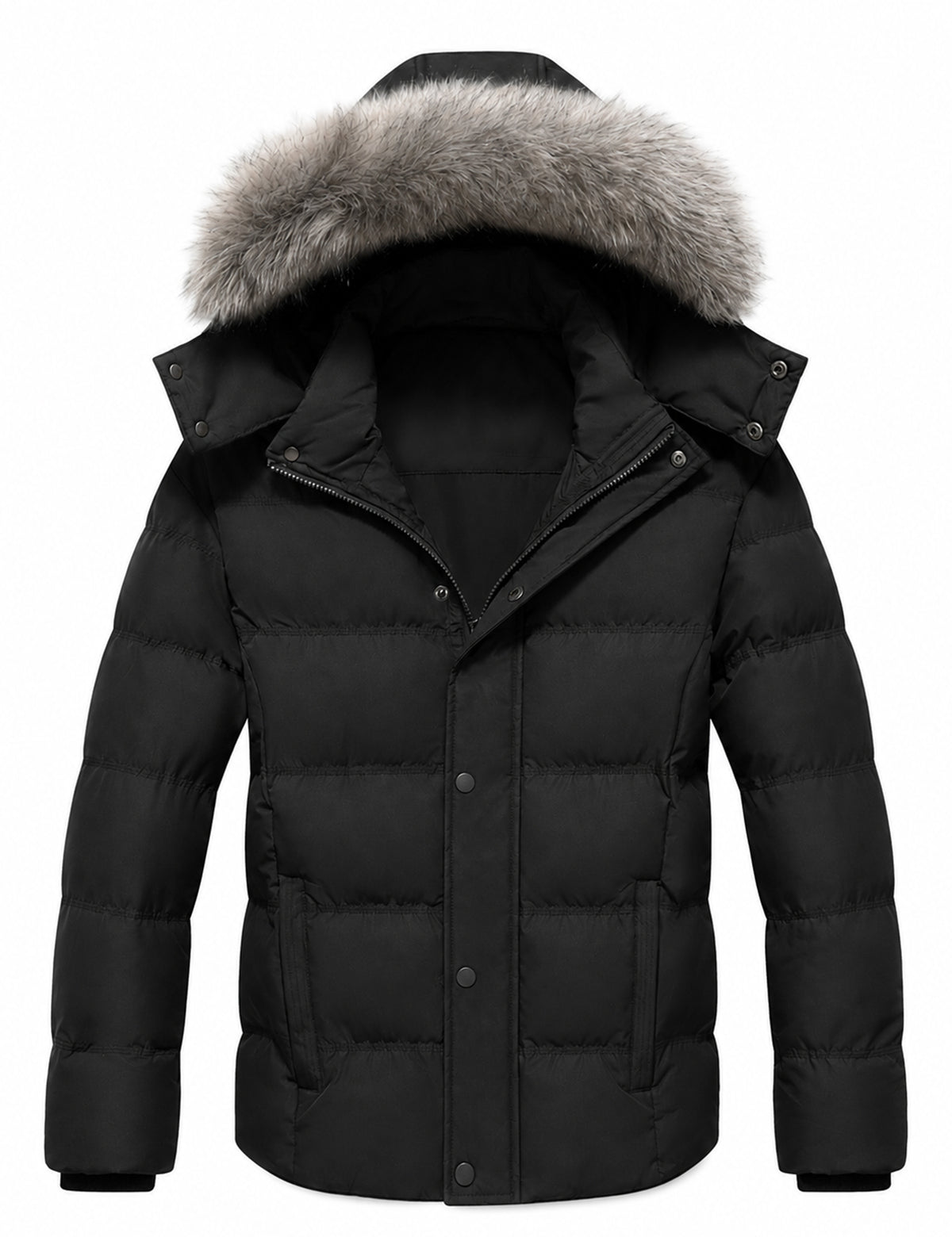 Heting Men's Thick Quilted Hooded Winter Puffer Coat, Windproof Water Resistant Down Alternative Jacket Slim Fit Casual Outerwear