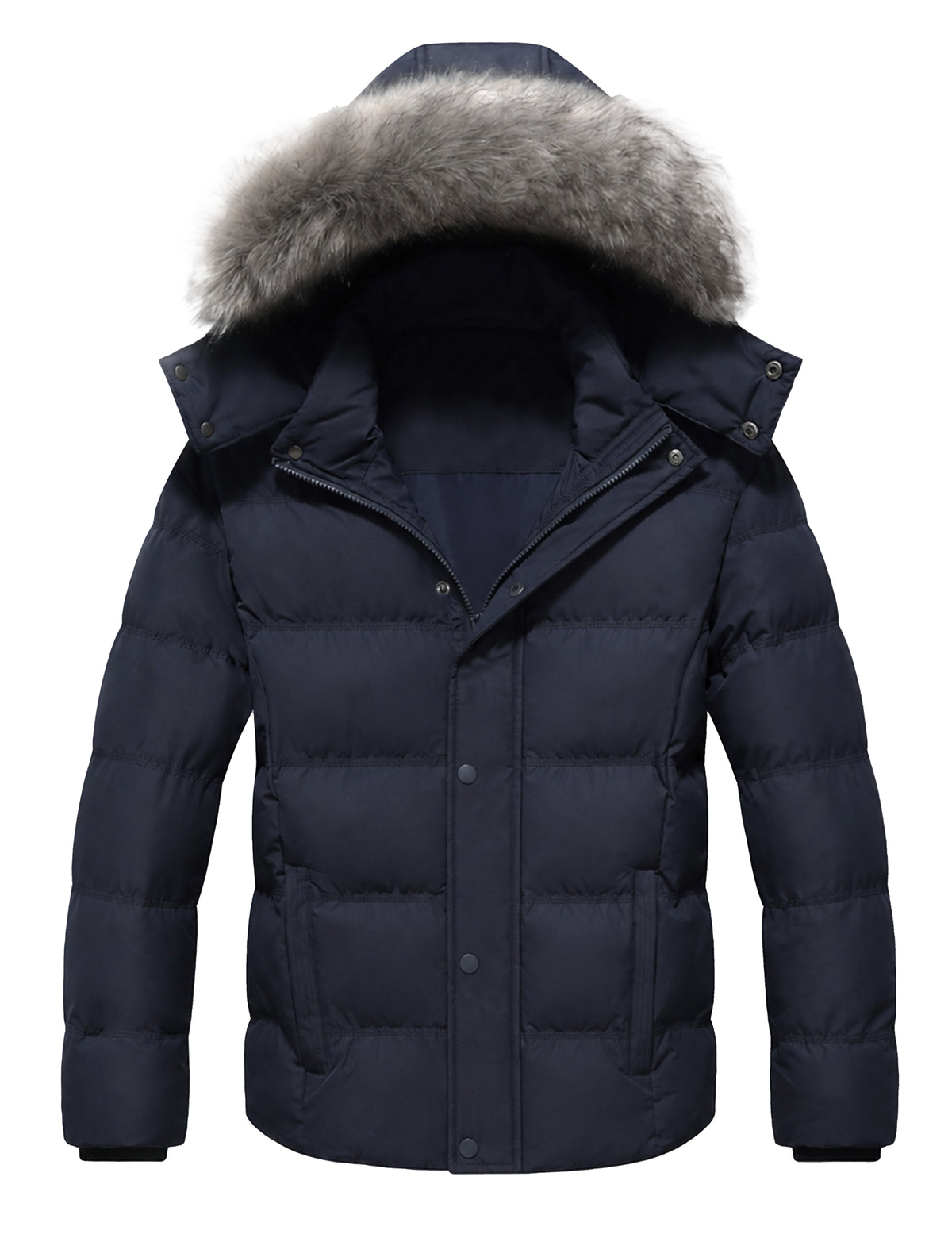 Heting Men's Thick Quilted Hooded Winter Puffer Coat, Windproof Water Resistant Down Alternative Jacket Slim Fit Casual Outerwear