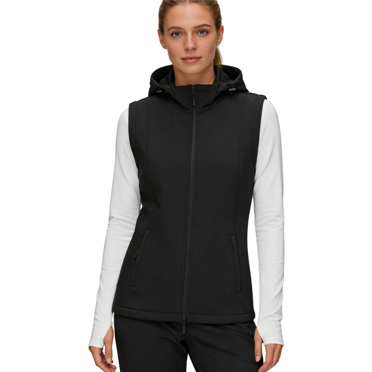 Heting Women's Windproof Fleece Lined Softshell Vest, Hooded Zip Up Lightweight Sleeveless Coat for Running