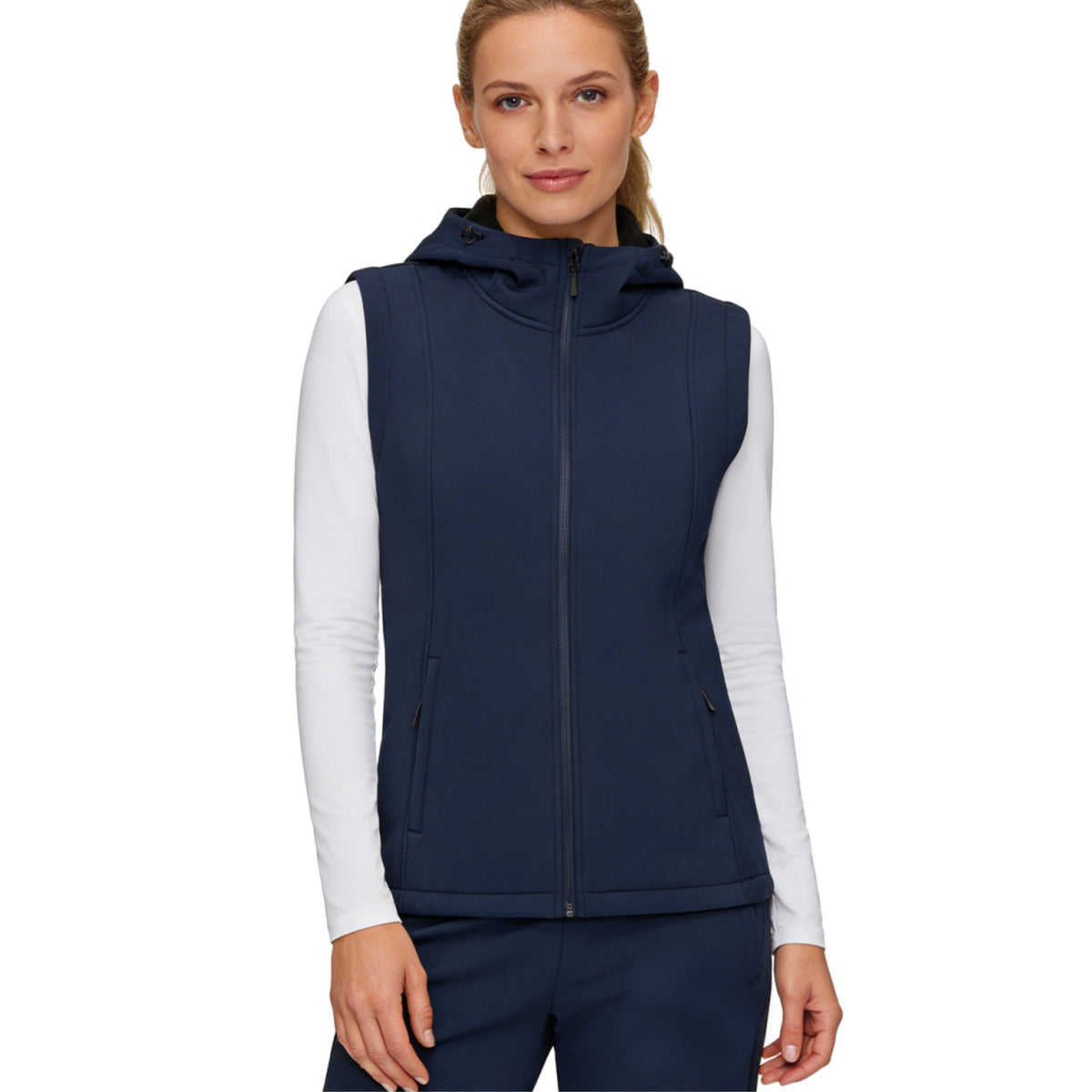 Heting Women's Windproof Fleece Lined Softshell Vest, Hooded Zip Up Lightweight Sleeveless Coat for Running