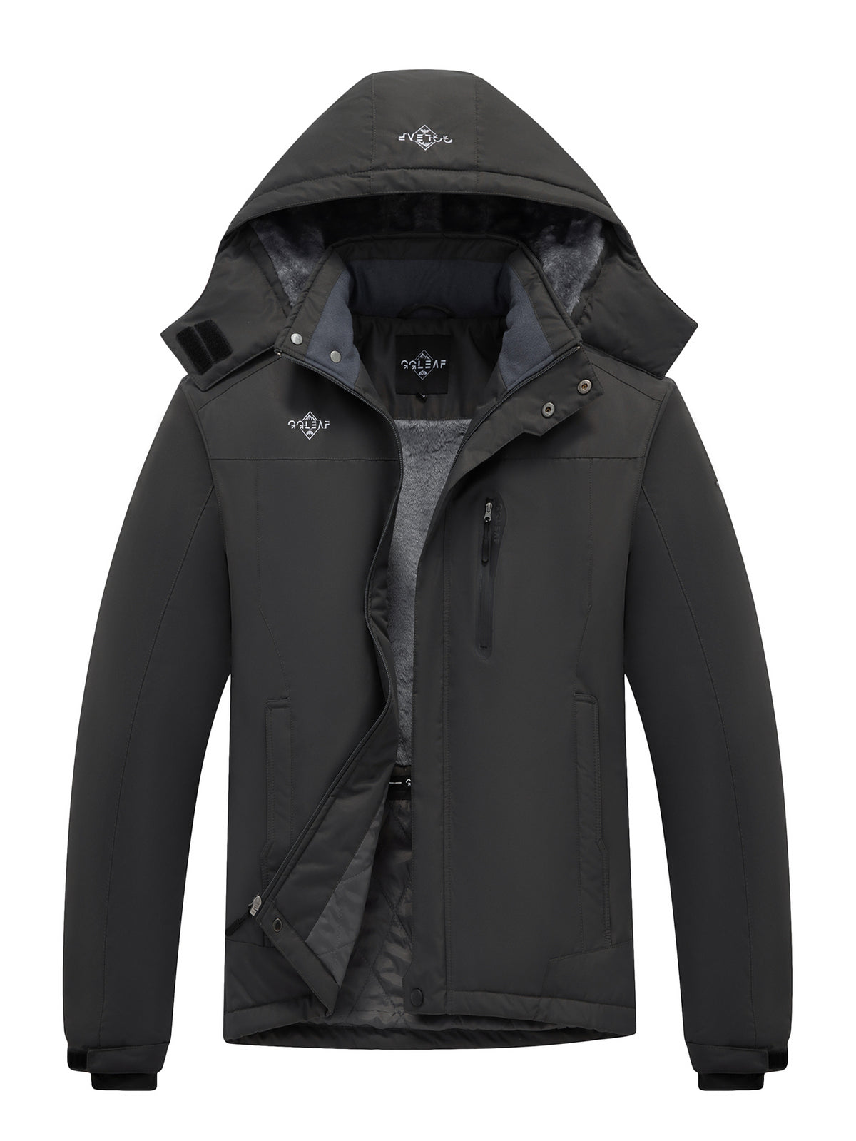 Heting Men's Polar Fleece Climbing Jacket, Softshell Waterproof Breathable Ski Coat, Drawcord Adjustable Hood