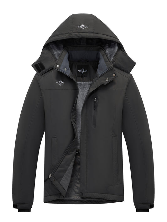 Heting Men's Polar Fleece Climbing Jacket, Softshell Waterproof Breathable Ski Coat, Drawcord Adjustable Hood