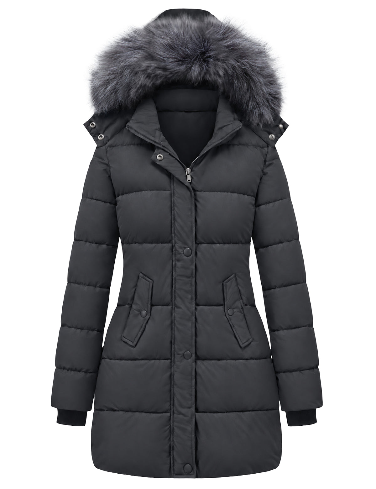 Heting Women's Winter Thicken Puffer Coat, Warm Snow Jacket with Removable Fur Hood Quilted Insulated Parka for Cold Weather