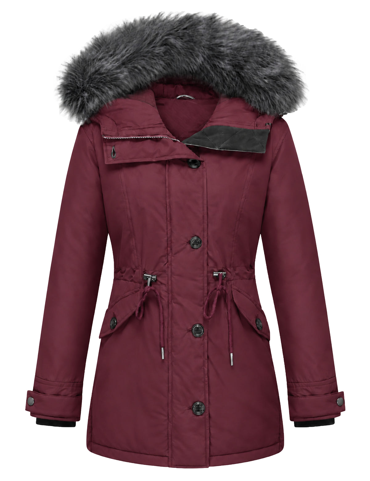 Heting Women's Winter Thicken Jacket, Quilted Coat Puffer Parka with Faux Fur Trim Hood