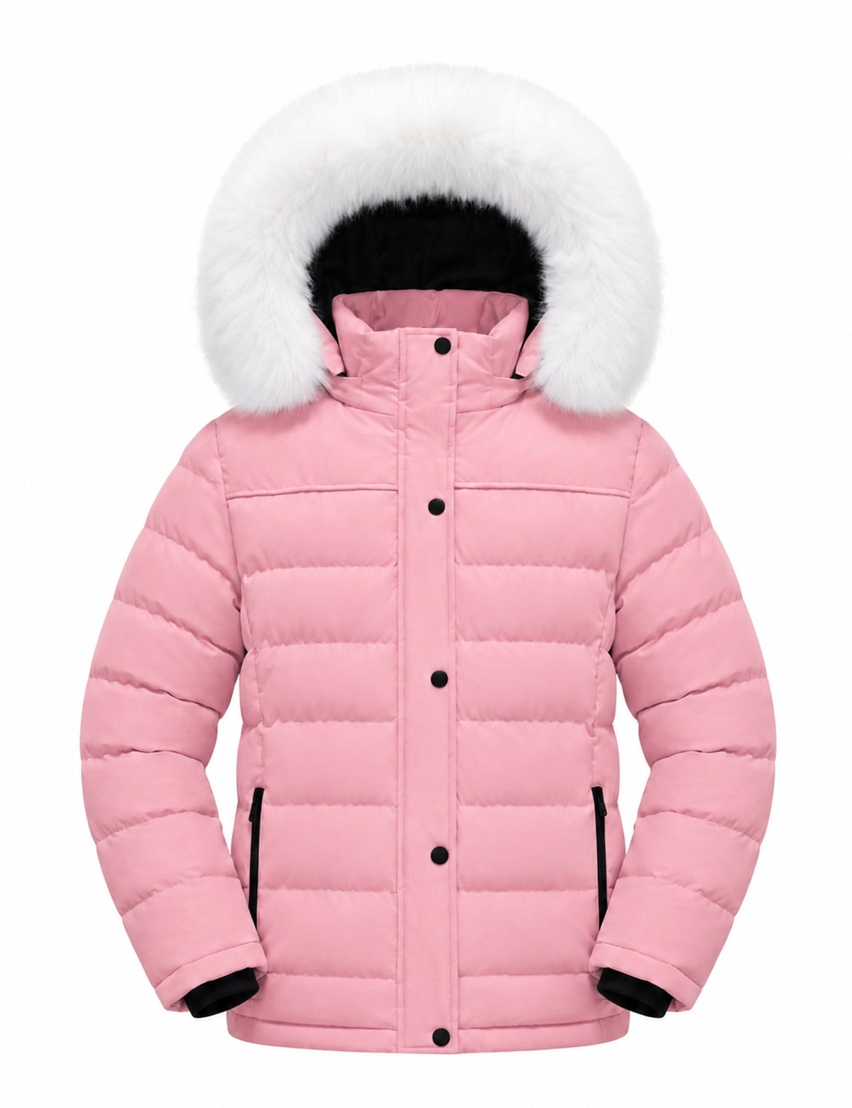 Heting Girls' Removable Faux Fur Hood Puffer Jacket, Thicken Insulation Windproof Winter Coat for Outdoor & School