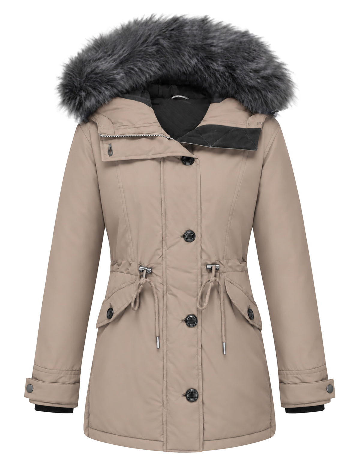 Heting Women's Winter Thicken Jacket, Quilted Coat Puffer Parka with Faux Fur Trim Hood