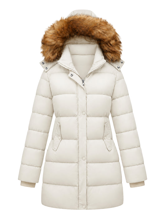 Heting Women's Winter Thickened Long Puffer Coat, Warm Parka Jacket for Cold Weather