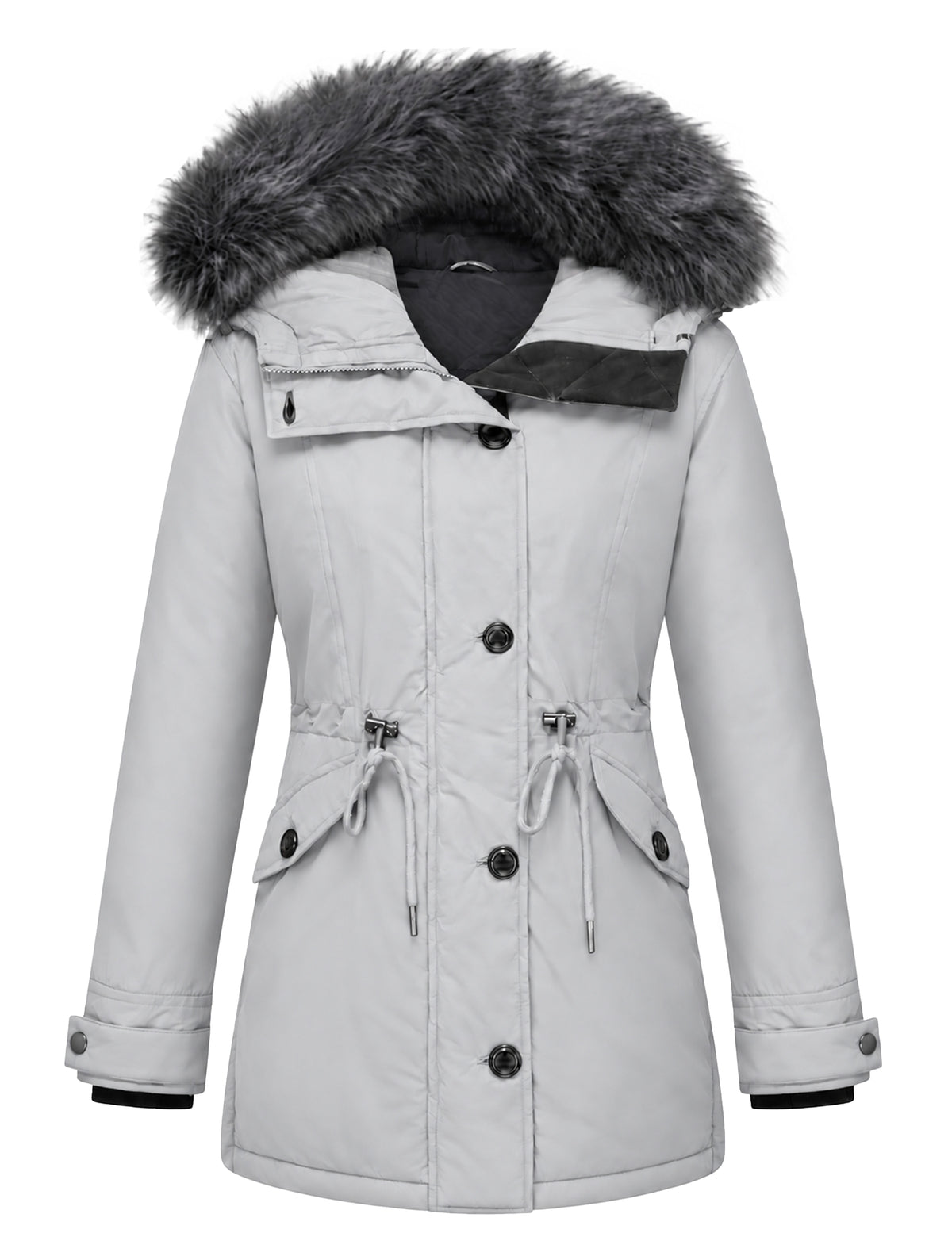 Heting Women's Winter Thicken Jacket, Quilted Coat Puffer Parka with Faux Fur Trim Hood