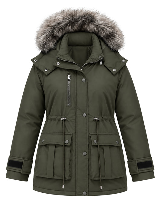 Heting Women's Plus Size Winter Coats for Women Heavyweight Parka with Removable Faux Fur Hood, Waterproof, Windproof, 8 Pockets