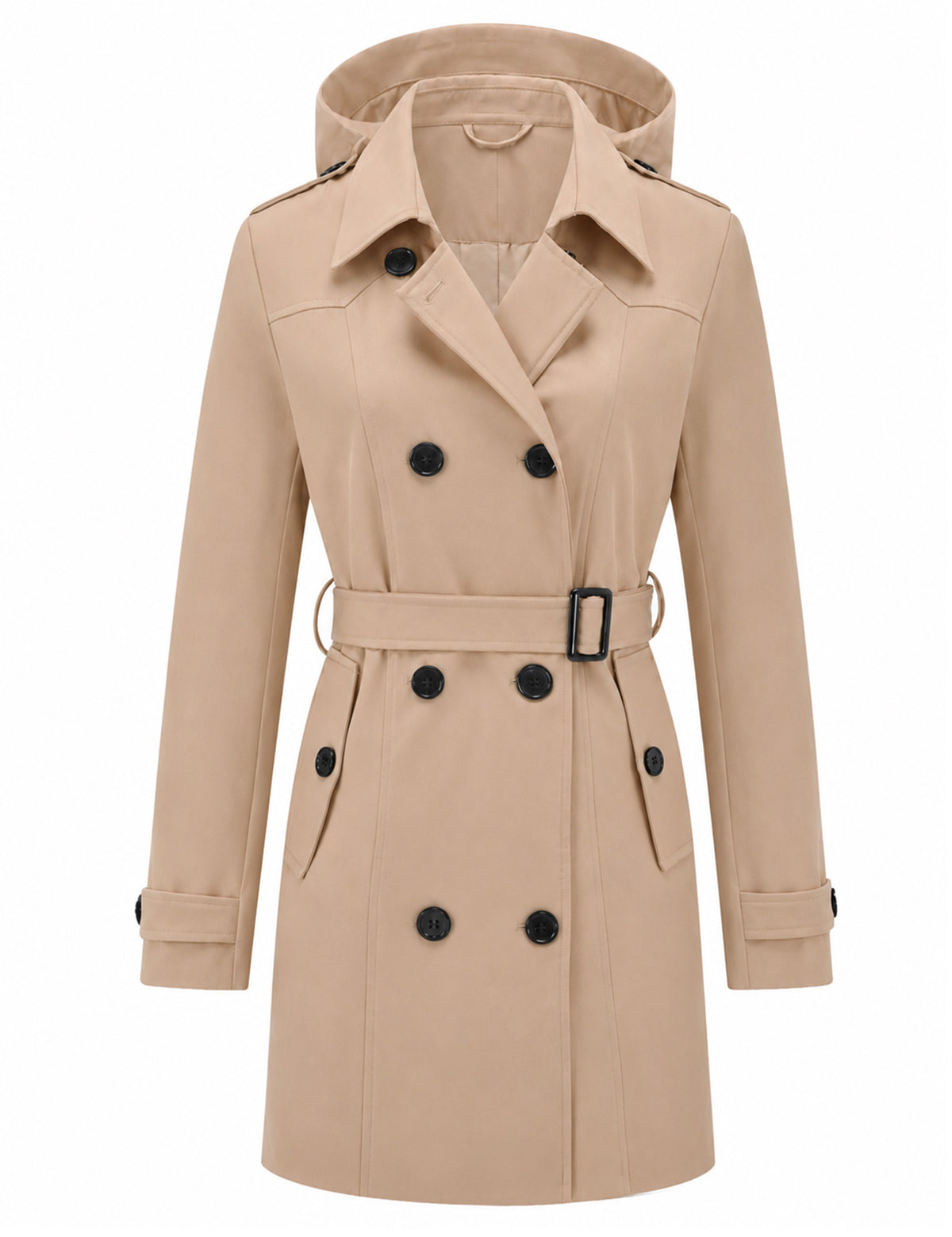 Heting Women's Classic Water-Repellent Trench Coat, Double-Breasted Slim Fit Outerwear with Adjustable Belt