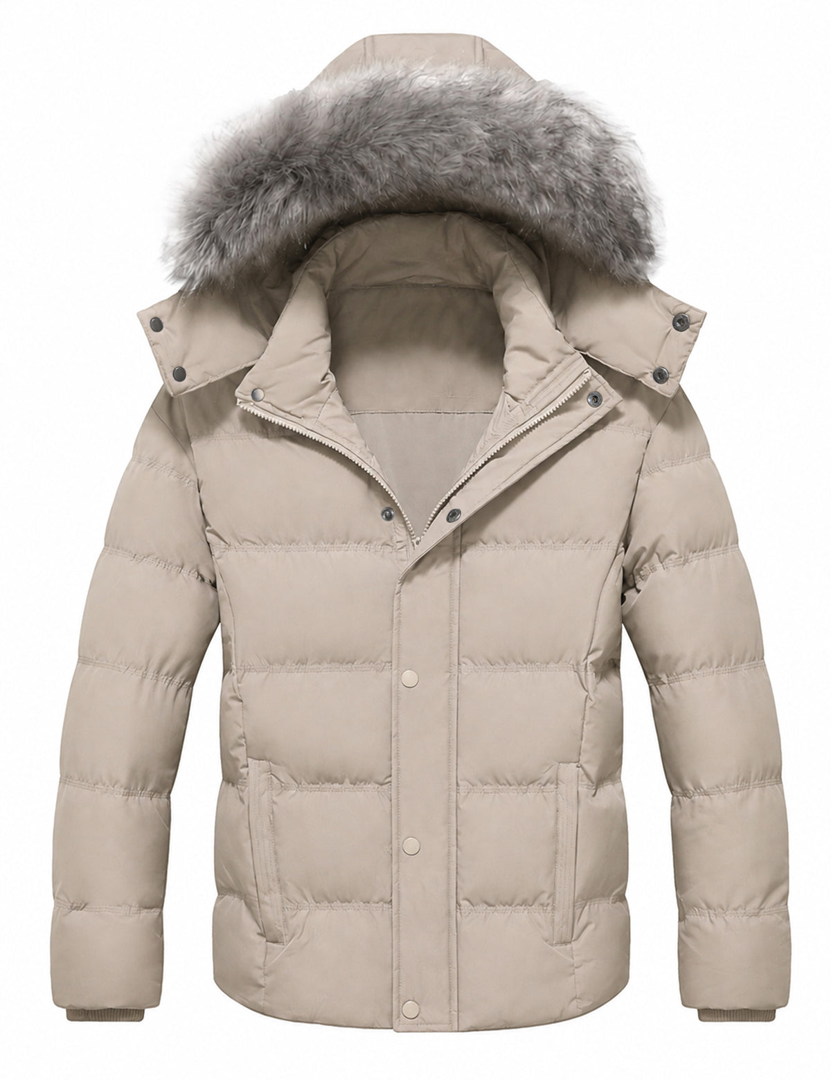 Heting Men's Thick Quilted Hooded Winter Puffer Coat, Windproof Water Resistant Down Alternative Jacket Slim Fit Casual Outerwear
