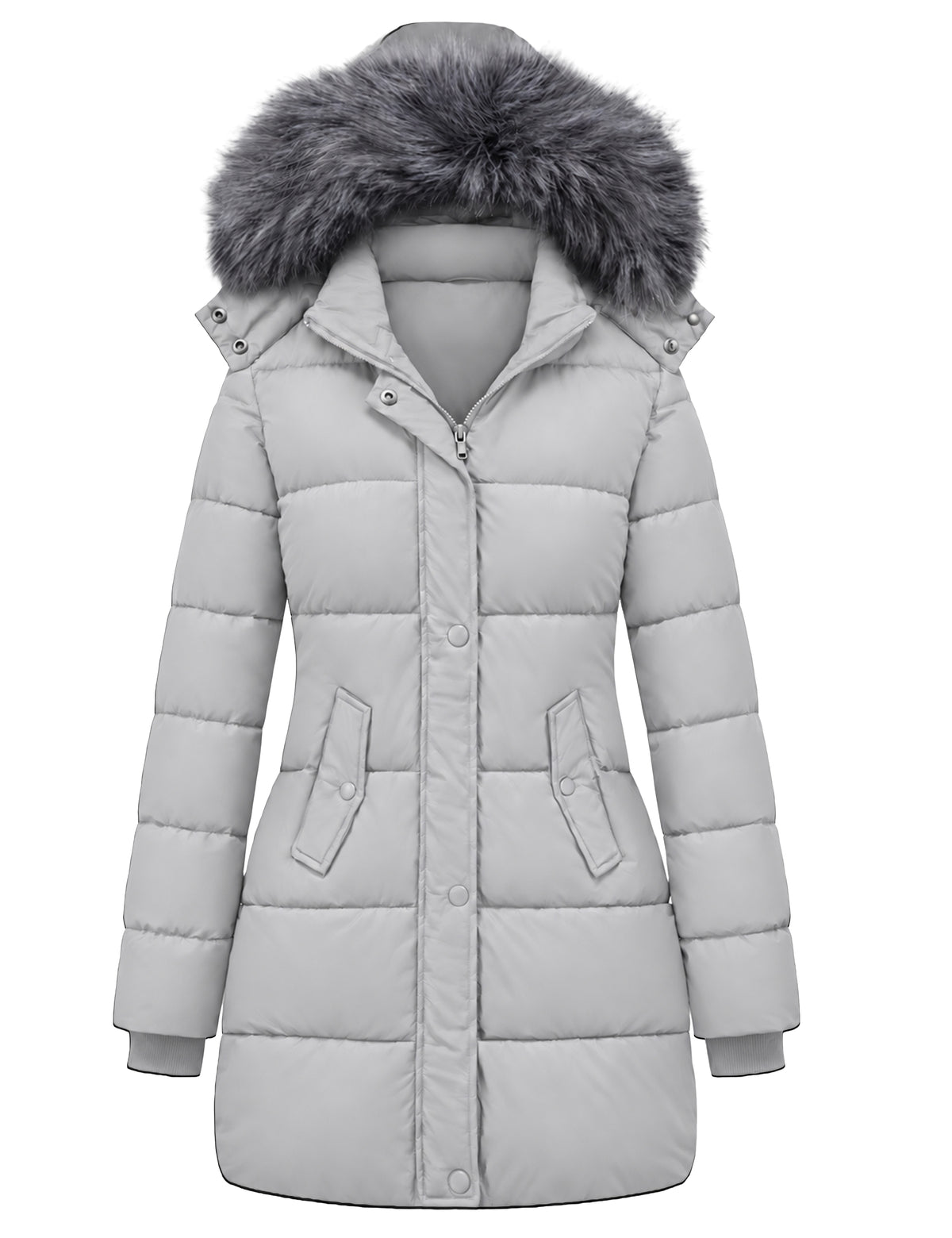 Heting Women's Winter Thicken Puffer Coat, Warm Snow Jacket with Removable Fur Hood Quilted Insulated Parka for Cold Weather