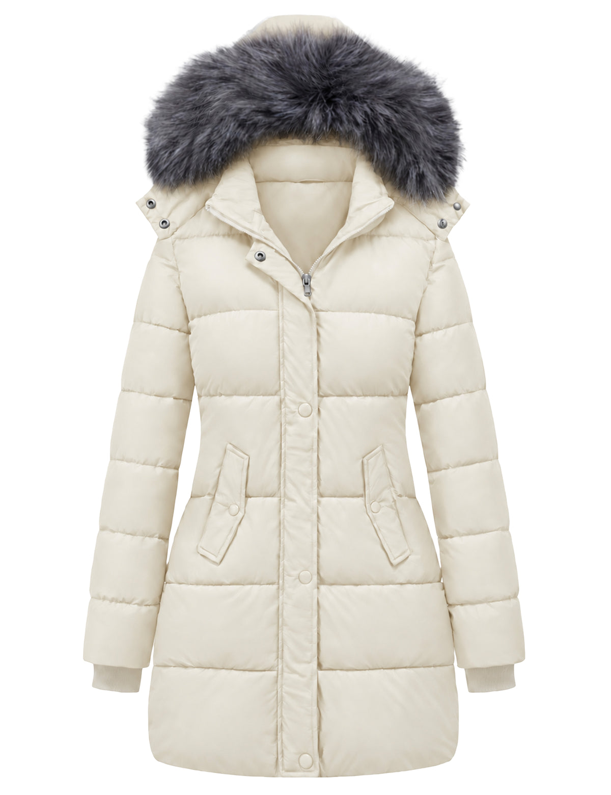 Heting Women's Winter Thicken Puffer Coat, Warm Snow Jacket with Removable Fur Hood Quilted Insulated Parka for Cold Weather