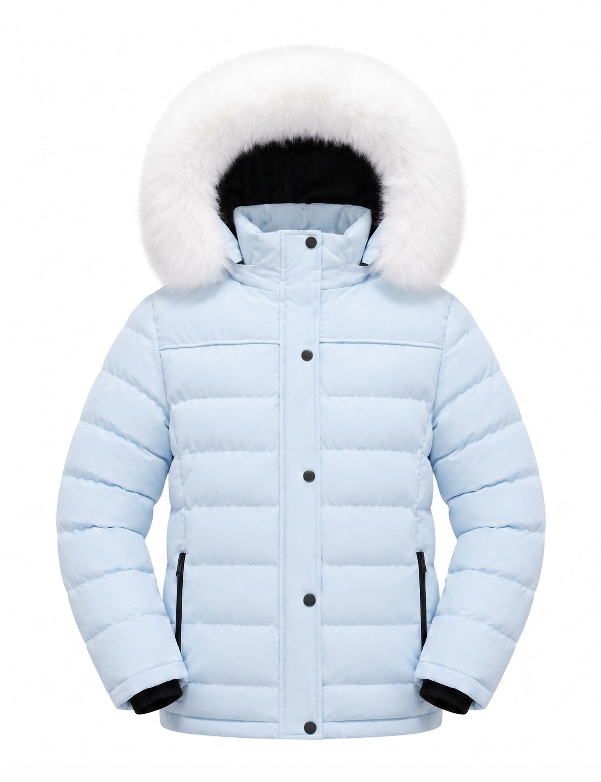 Heting Girls' Removable Faux Fur Hood Puffer Jacket, Thicken Insulation Windproof Winter Coat for Outdoor & School