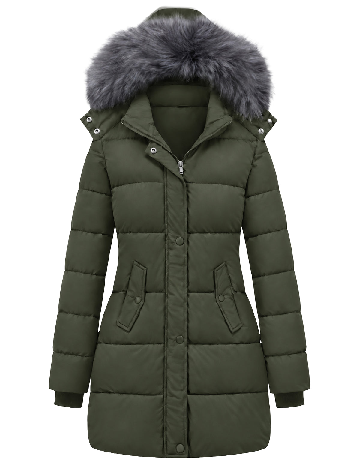 Heting Women's Winter Thicken Puffer Coat, Warm Snow Jacket with Removable Fur Hood Quilted Insulated Parka for Cold Weather