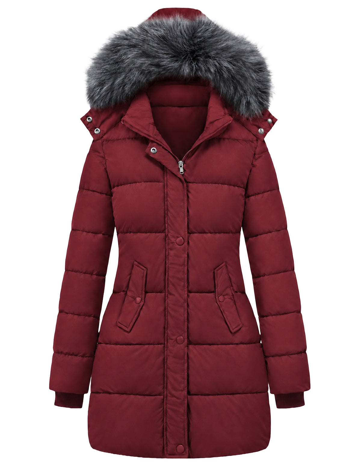 Heting Women's Winter Thicken Puffer Coat, Warm Snow Jacket with Removable Fur Hood Quilted Insulated Parka for Cold Weather