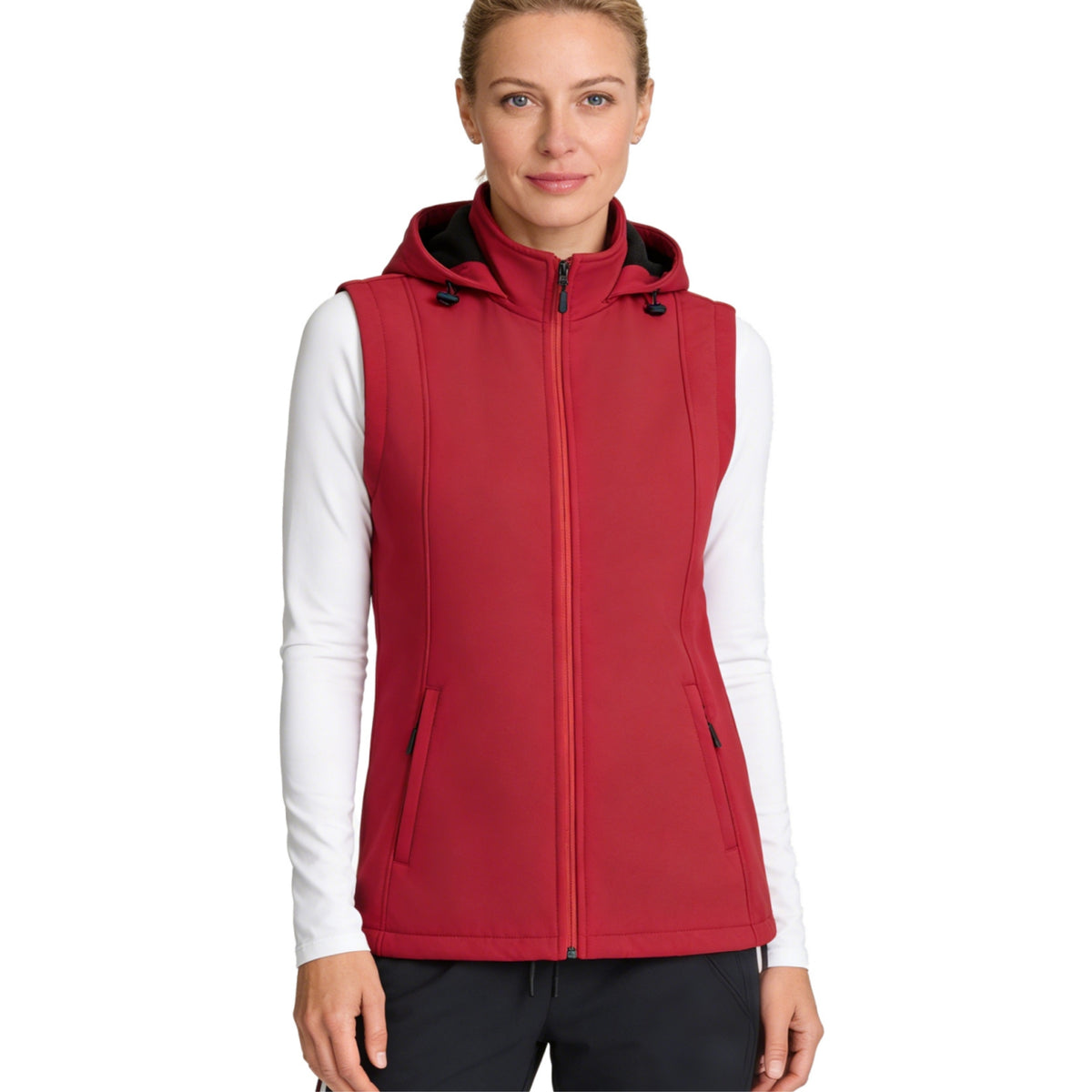 Heting Women's Windproof Fleece Lined Softshell Vest, Hooded Zip Up Lightweight Sleeveless Coat for Running