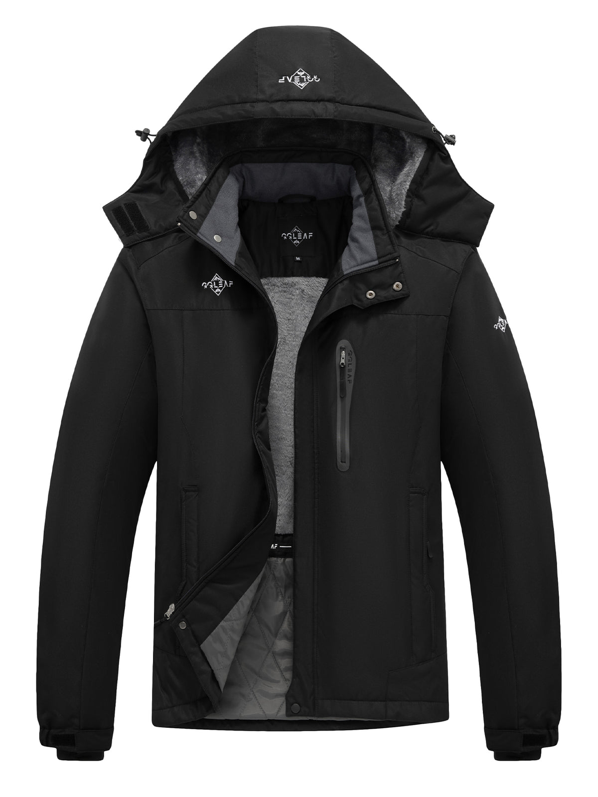 Heting Men's Polar Fleece Climbing Jacket, Softshell Waterproof Breathable Ski Coat, Drawcord Adjustable Hood