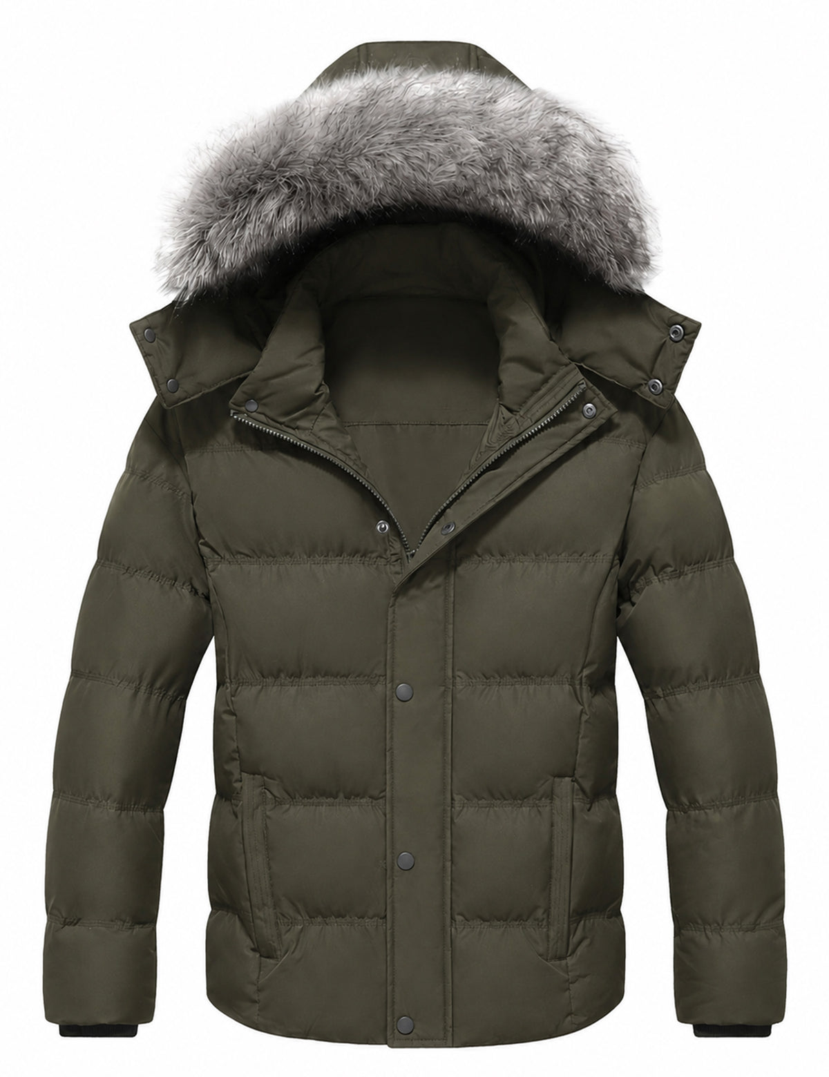 Heting Men's Thick Quilted Hooded Winter Puffer Coat, Windproof Water Resistant Down Alternative Jacket Slim Fit Casual Outerwear