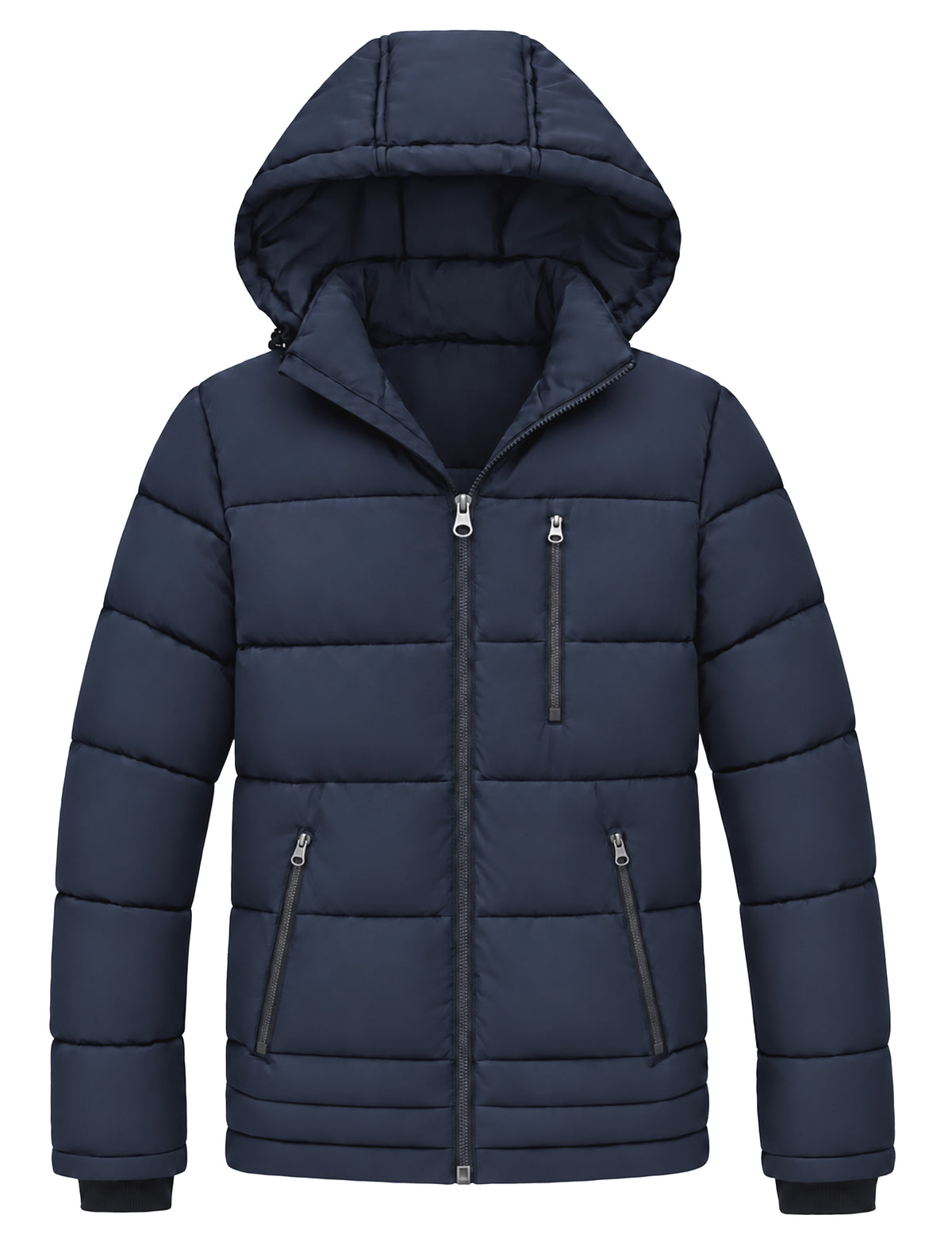 Heting Men's Thick Padded Waterproof Puffer Jacket, Hooded Warm Winter Coat for Hiking & Commuting