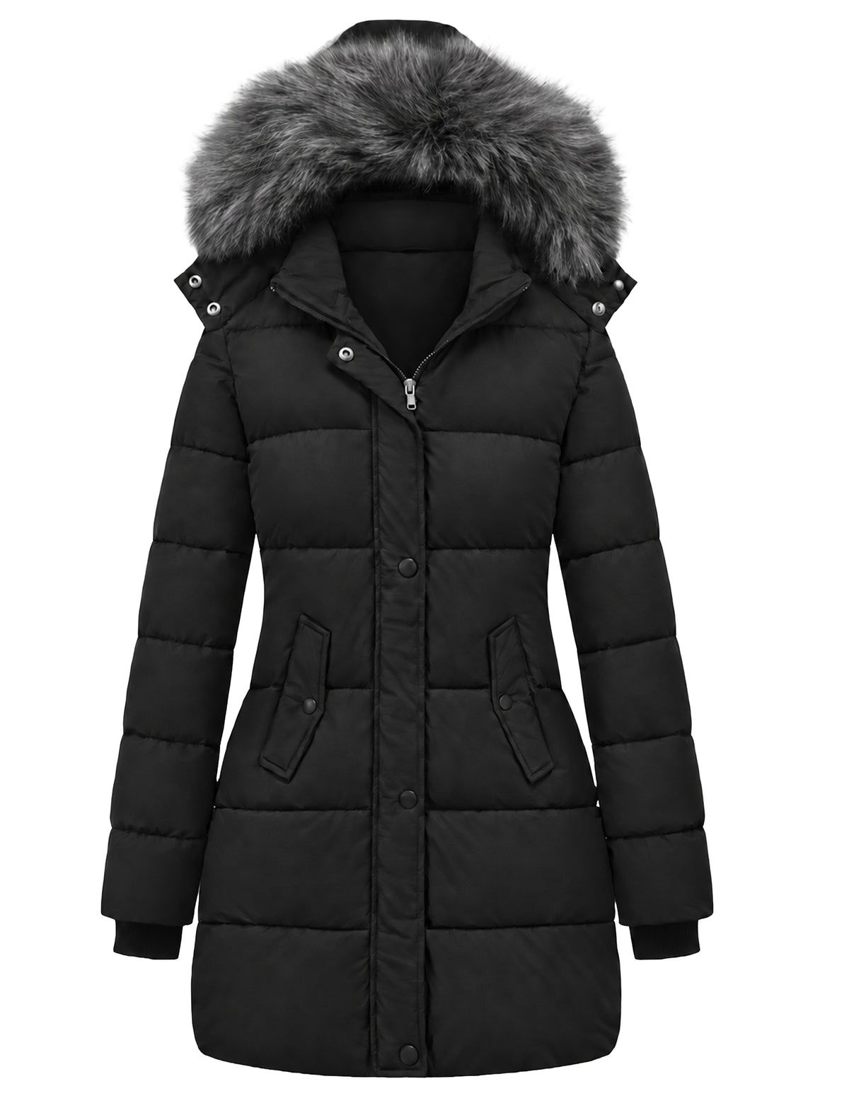 Heting Women's Winter Thicken Puffer Coat, Warm Snow Jacket with Removable Fur Hood Quilted Insulated Parka for Cold Weather