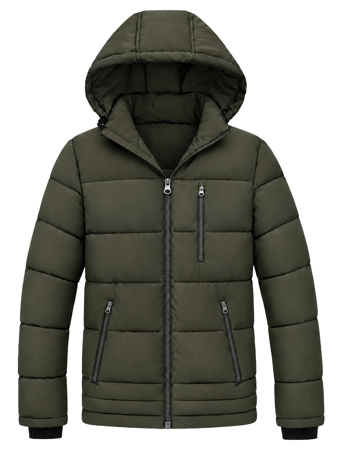 Heting Men's Thick Padded Waterproof Puffer Jacket, Hooded Warm Winter Coat for Hiking & Commuting