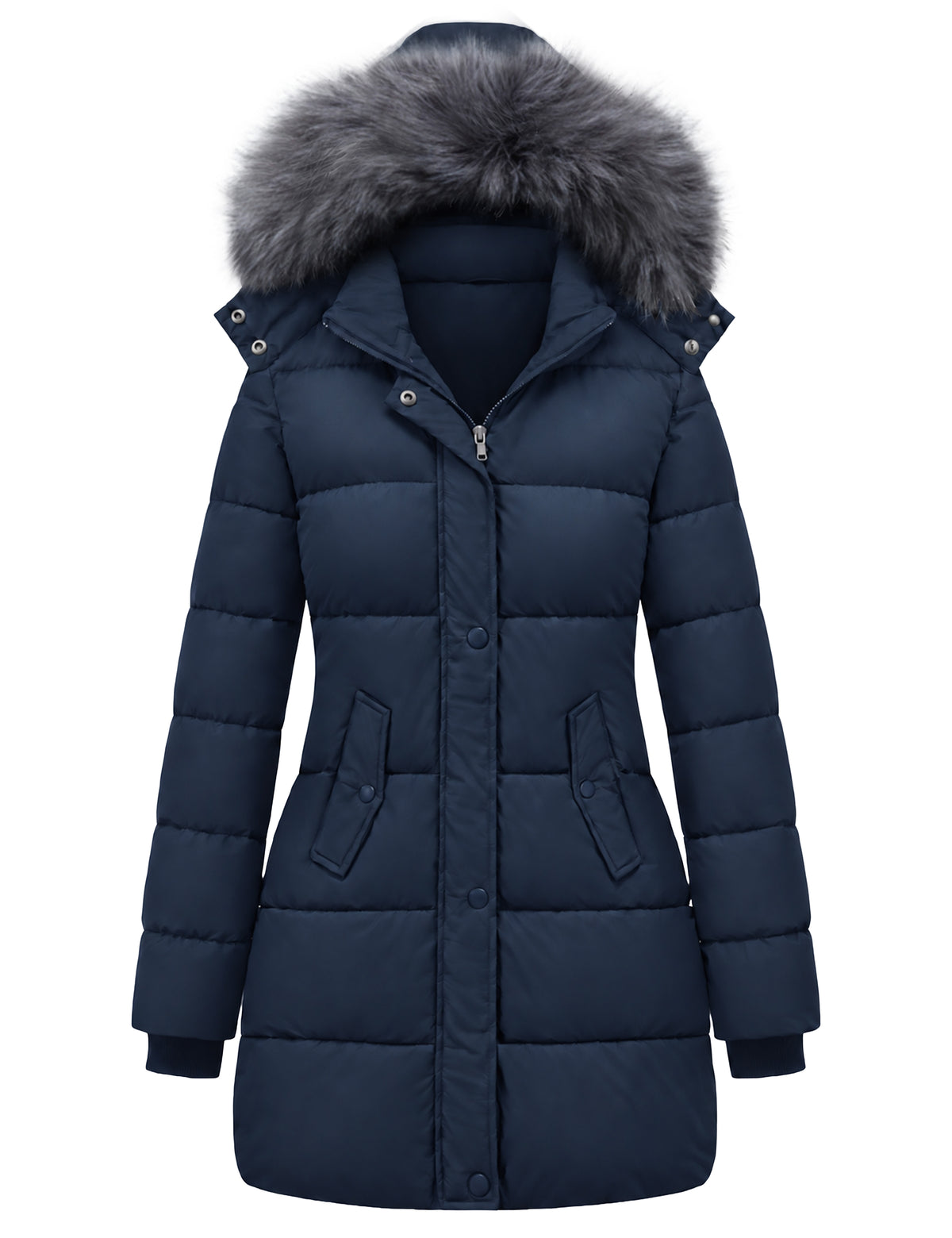 Heting Women's Winter Thicken Puffer Coat, Warm Snow Jacket with Removable Fur Hood Quilted Insulated Parka for Cold Weather