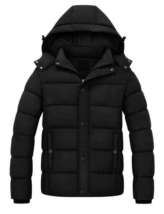 Heting Men's Water Repellent Winter Jacket, Thicken Quilted Puffer Coat Insulated with Hood for Cold Weather