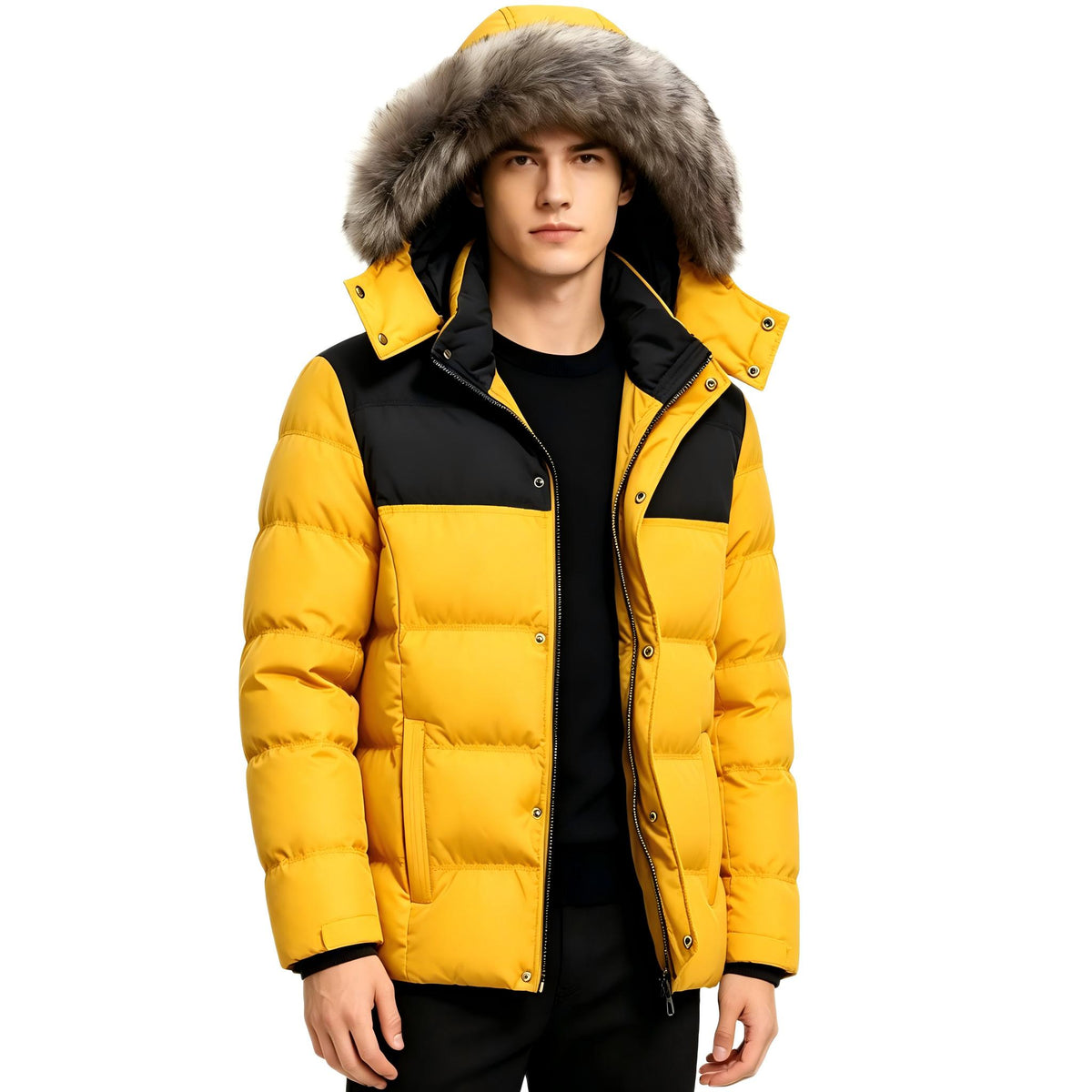 Heting Men's Thick Quilted Hooded Winter Puffer Coat, Windproof Water Resistant Down Alternative Jacket Slim Fit Casual Outerwear