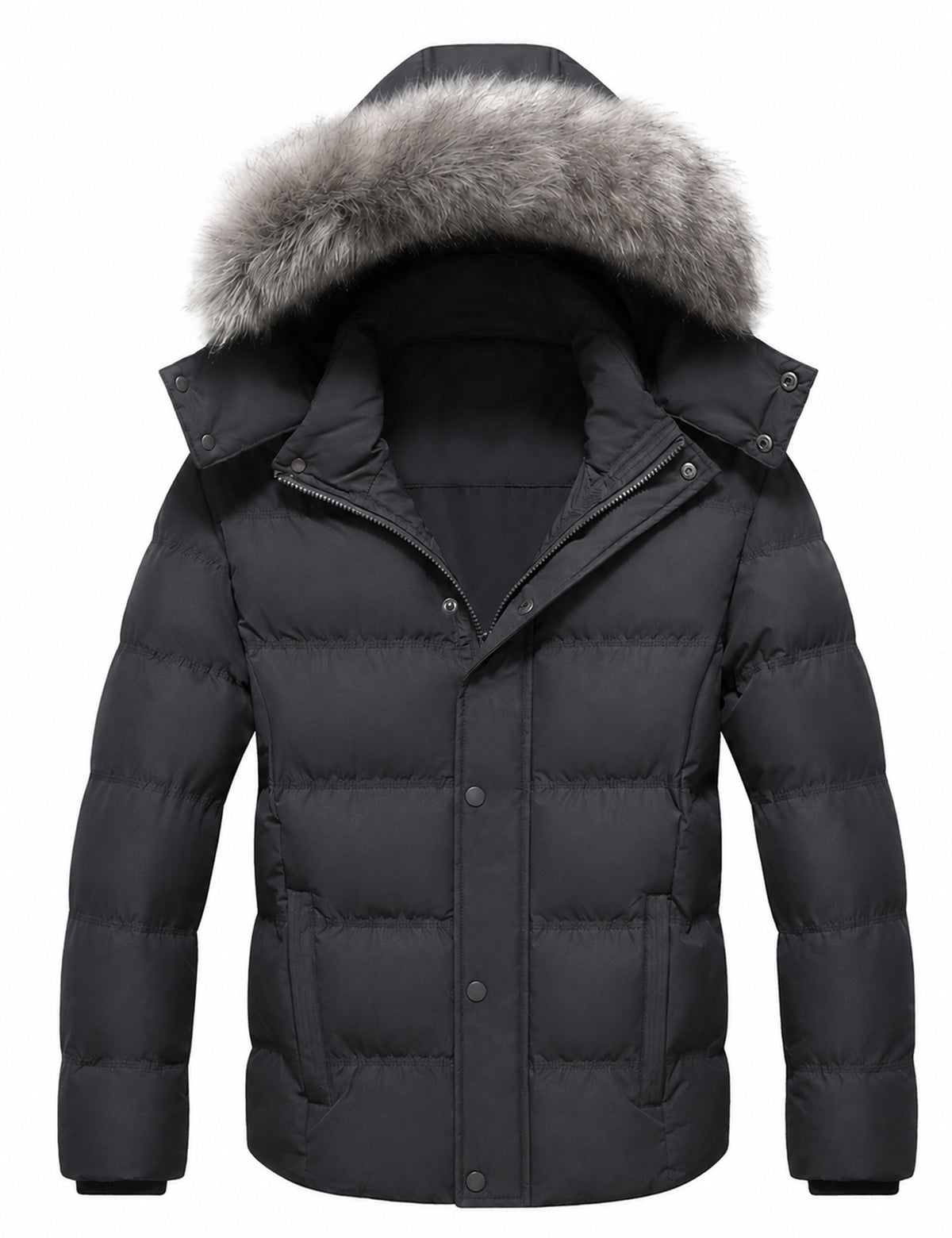 Heting Men's Thick Quilted Hooded Winter Puffer Coat, Windproof Water Resistant Down Alternative Jacket Slim Fit Casual Outerwear