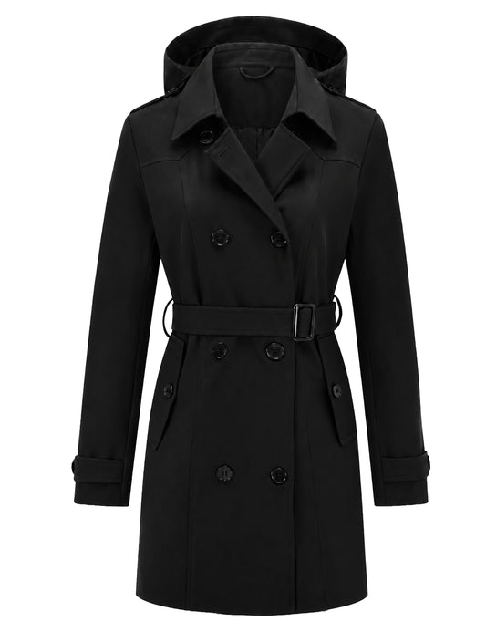 Heting Women's Classic Water-Repellent Trench Coat, Double-Breasted Slim Fit Outerwear with Adjustable Belt