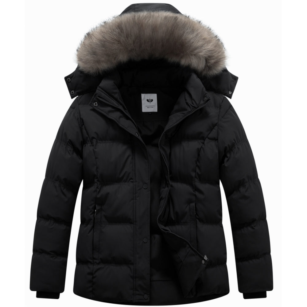 Heting Women's Hooded Thicken Winter Parka, Plus Size Quilted Puffer Jacket with Removable Fur Hood for Outdoor