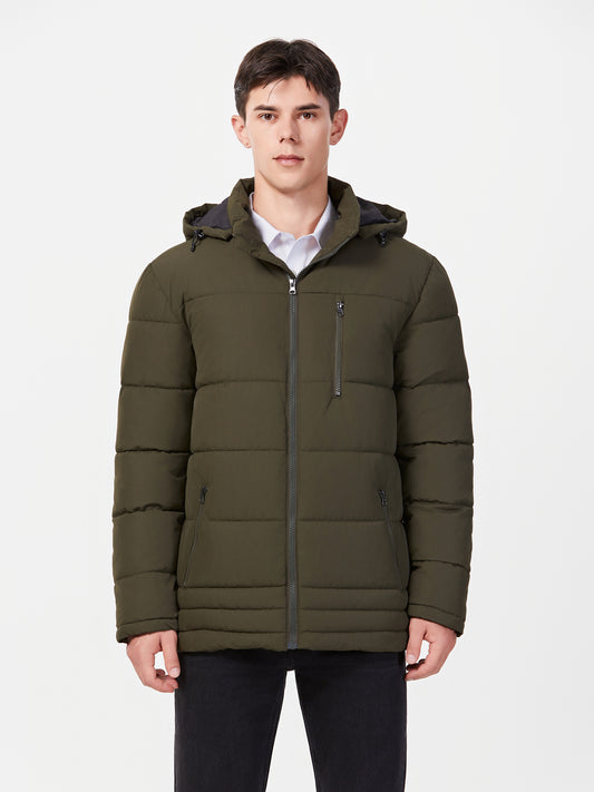Heting Men's Thick Padded Waterproof Puffer Jacket, Hooded Warm Winter Coat for Hiking & Commuting
