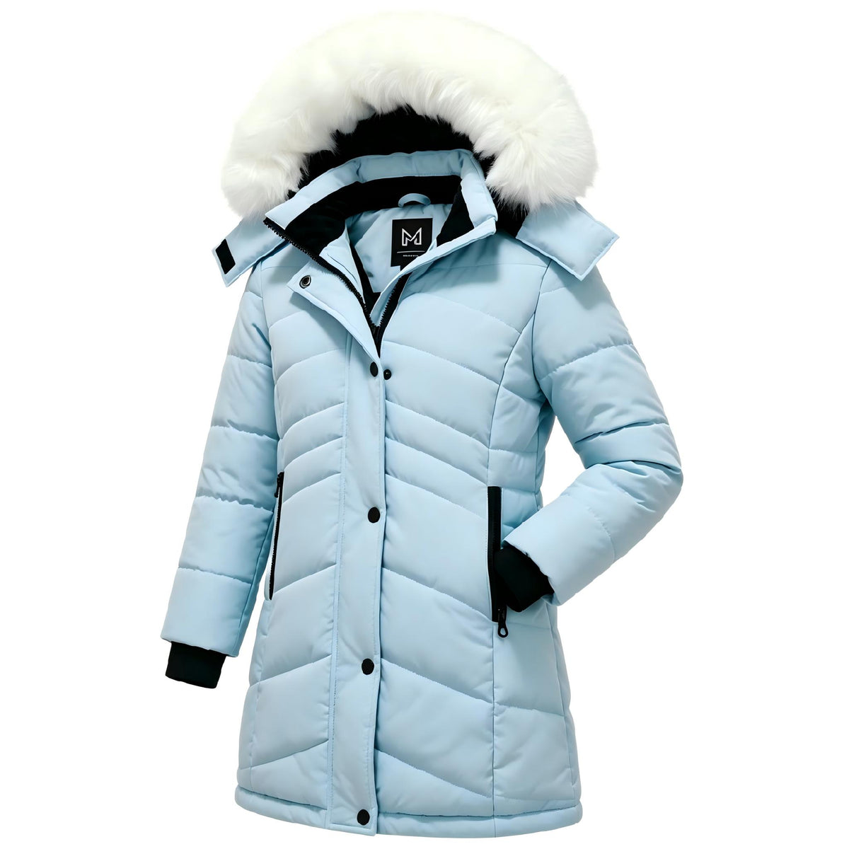 Heting Girls' Long Quilted Puffer Jacket, 5000mm Waterproof Insulated Winter Parka, Windproof Recycled Shell Fleece Lined Coat with Removable Faux Fur Hood