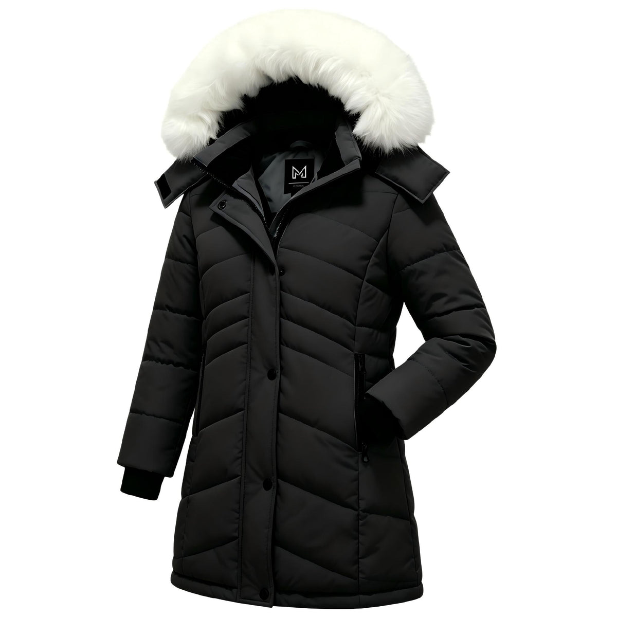 Heting Girls' Long Quilted Puffer Jacket, 5000mm Waterproof Insulated Winter Parka, Windproof Recycled Shell Fleece Lined Coat with Removable Faux Fur Hood