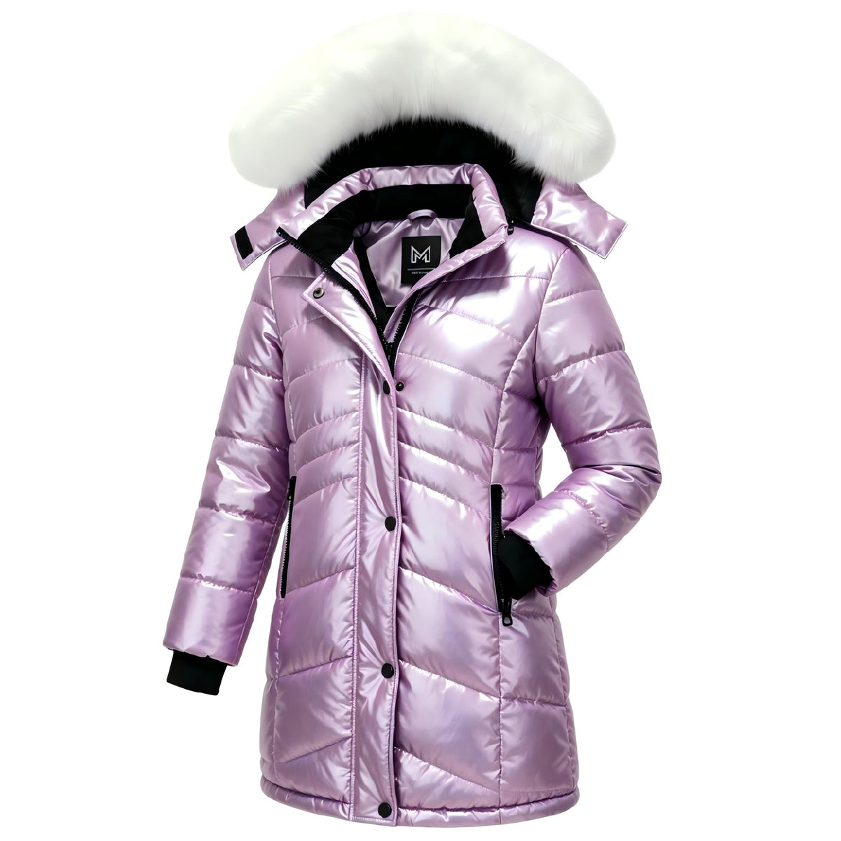Heting Girls' Long Quilted Puffer Jacket, 5000mm Waterproof Insulated Winter Parka, Windproof Recycled Shell Fleece Lined Coat with Removable Faux Fur Hood