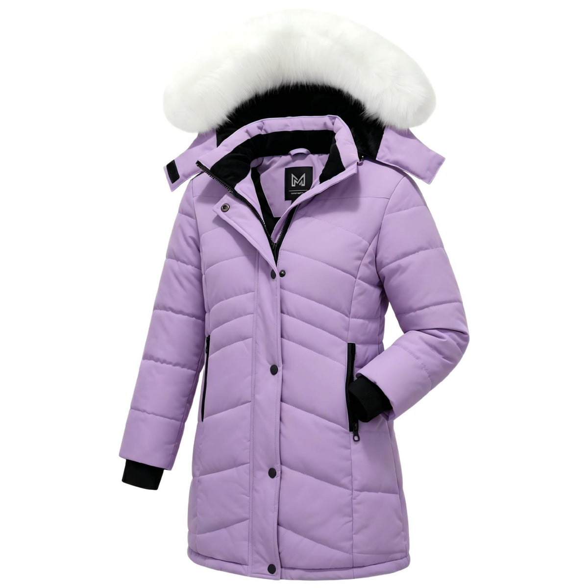 Heting Girls' Long Quilted Puffer Jacket, 5000mm Waterproof Insulated Winter Parka, Windproof Recycled Shell Fleece Lined Coat with Removable Faux Fur Hood